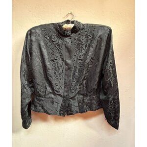 Vintage Studio 1201 Mercedes Adrienne Womens Beaded Silk Crop Top Black Size 12